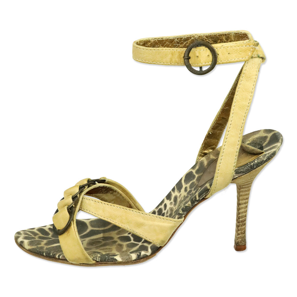 Just Cavalli Tan Leather Ankle Wrap Sandal