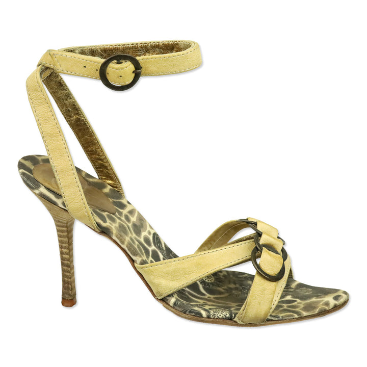 Just Cavalli Tan Leather Ankle Wrap Sandal