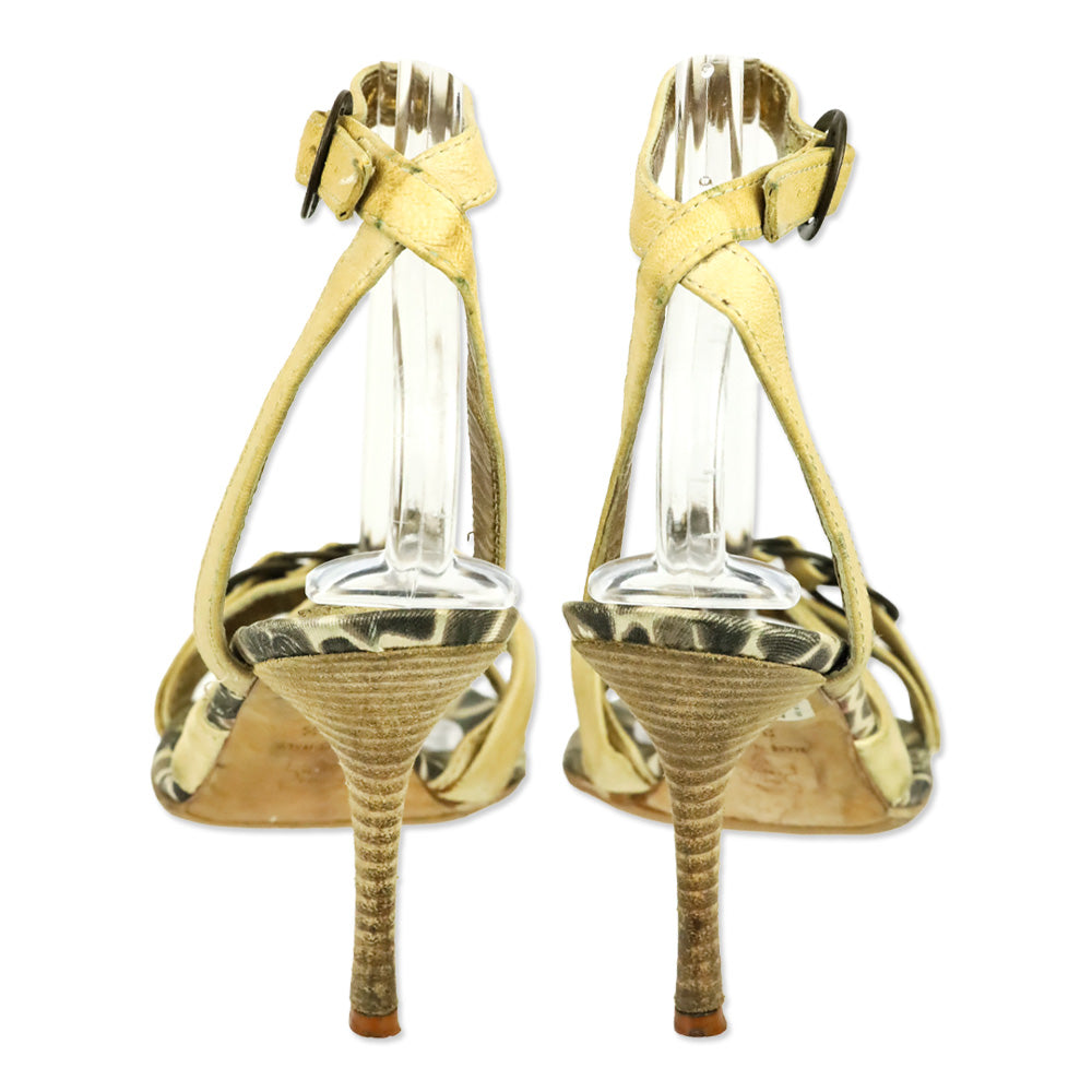 Just Cavalli Tan Leather Ankle Wrap Sandal