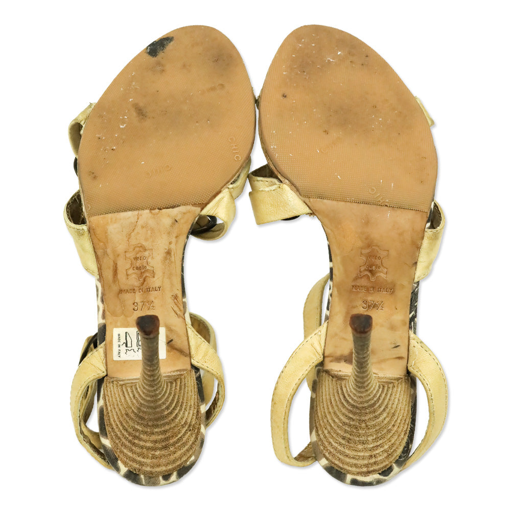 Just Cavalli Tan Leather Ankle Wrap Sandal