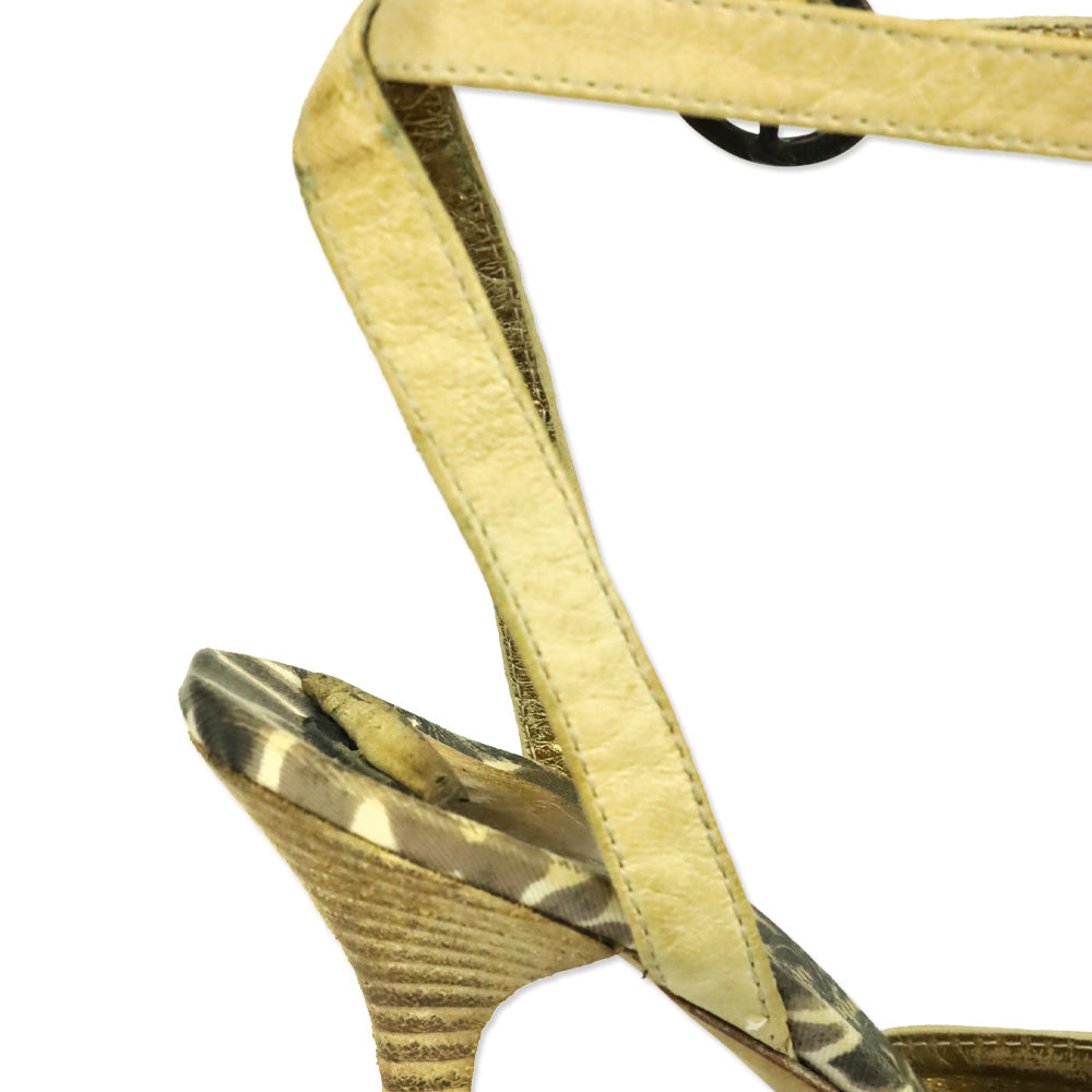 Just Cavalli Tan Leather Ankle Wrap Sandal