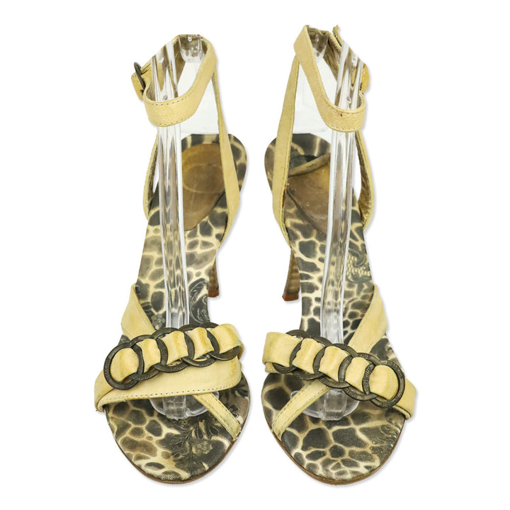 Just Cavalli Tan Leather Ankle Wrap Sandal