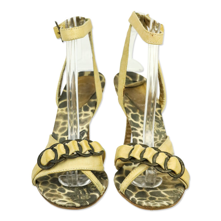 Just Cavalli Tan Leather Ankle Wrap Sandal