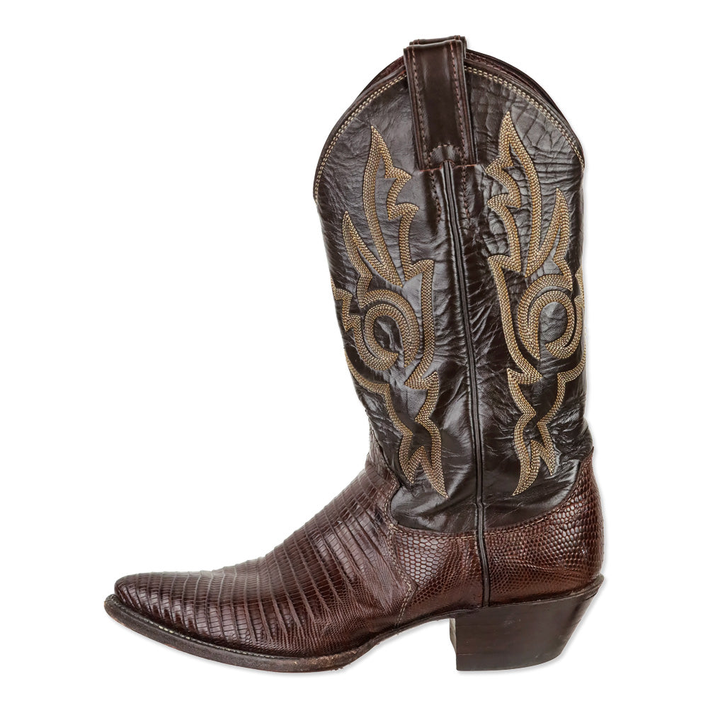 Justin Chocolate Brown Burgundy Lizard Leather Cowboy Boot