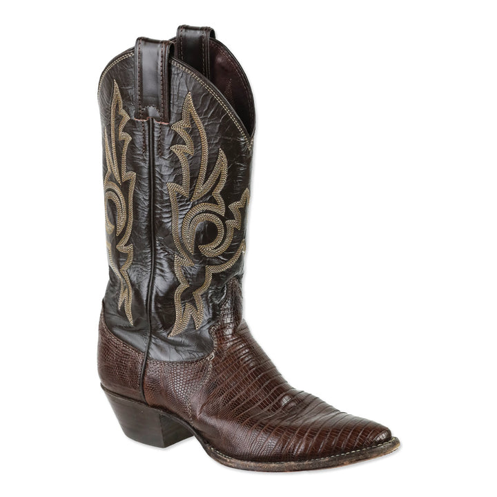 Justin Chocolate Brown Burgundy Lizard Leather Cowboy Boot