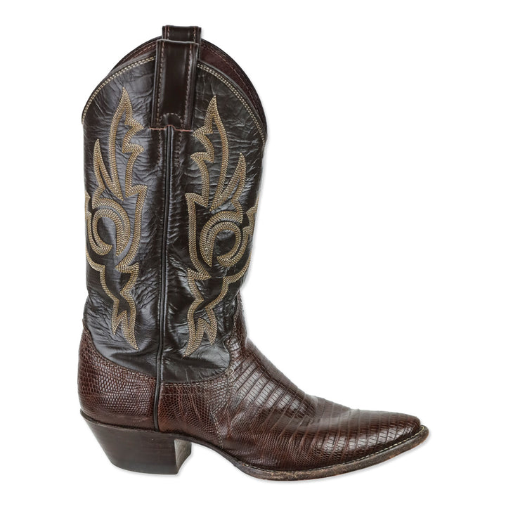 Justin Chocolate Brown Burgundy Lizard Leather Cowboy Boot