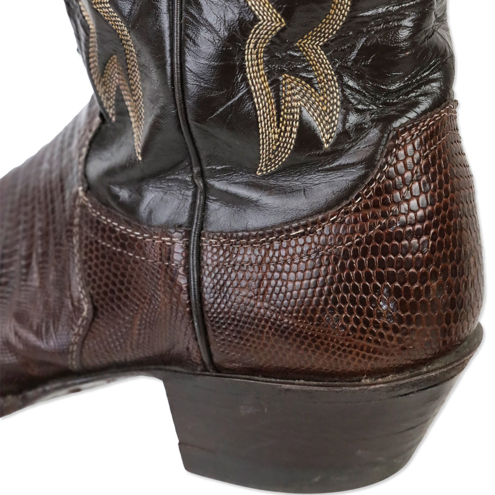 Justin Chocolate Brown Burgundy Lizard Leather Cowboy Boot