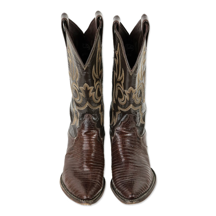 Justin Chocolate Brown Burgundy Lizard Leather Cowboy Boot