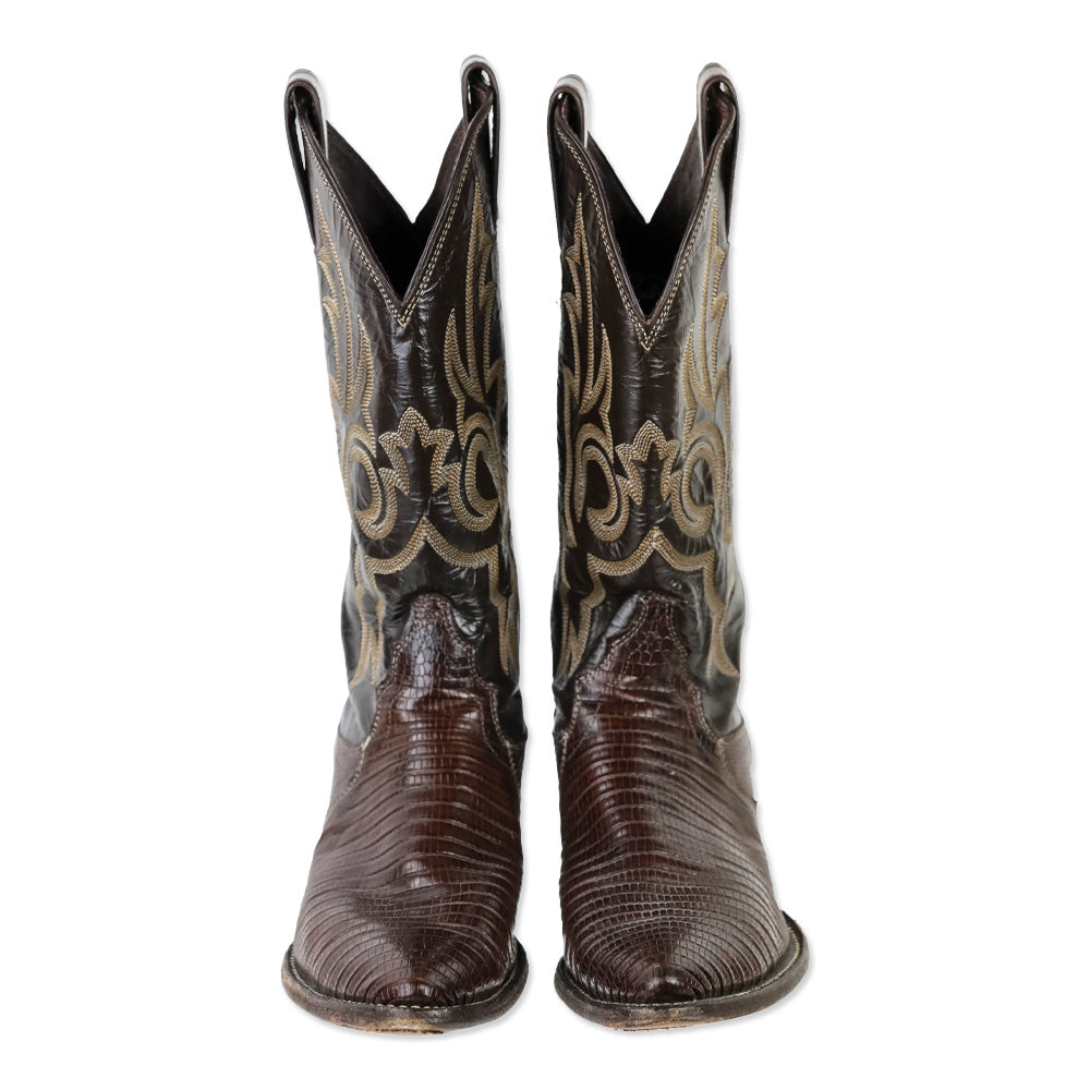 Justin Chocolate Brown Burgundy Lizard Leather Cowboy Boot
