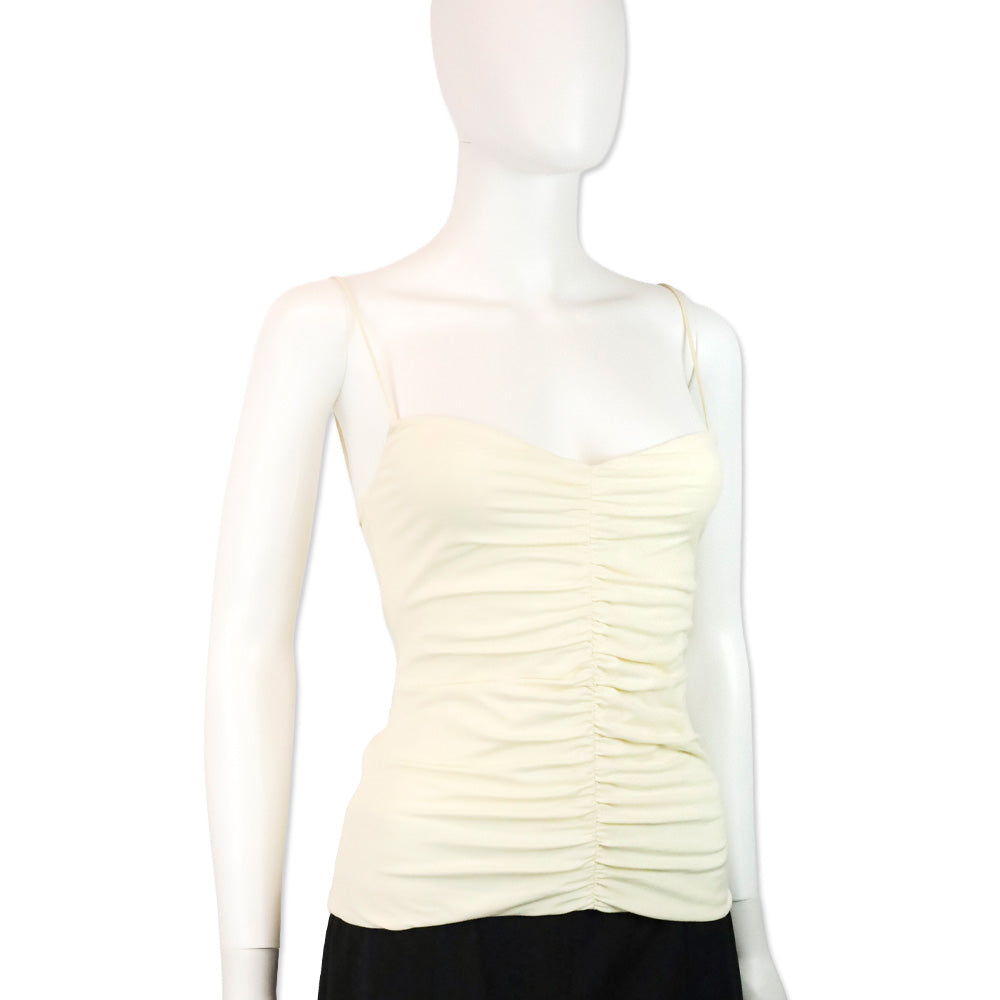 KHAITE Ecru Shelly Ruched Stretch Cotton Cami Tank Top