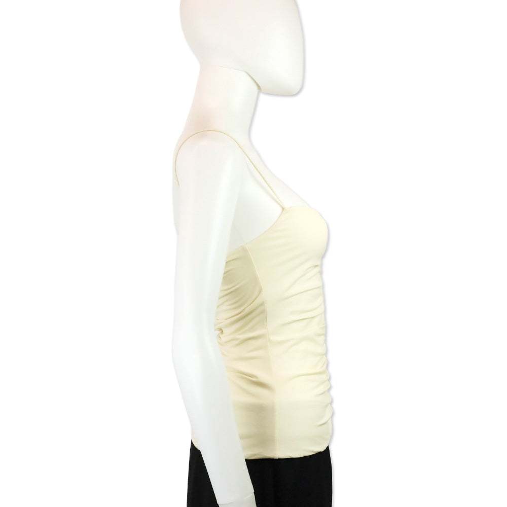 KHAITE Ecru Shelly Ruched Stretch Cotton Cami Tank Top