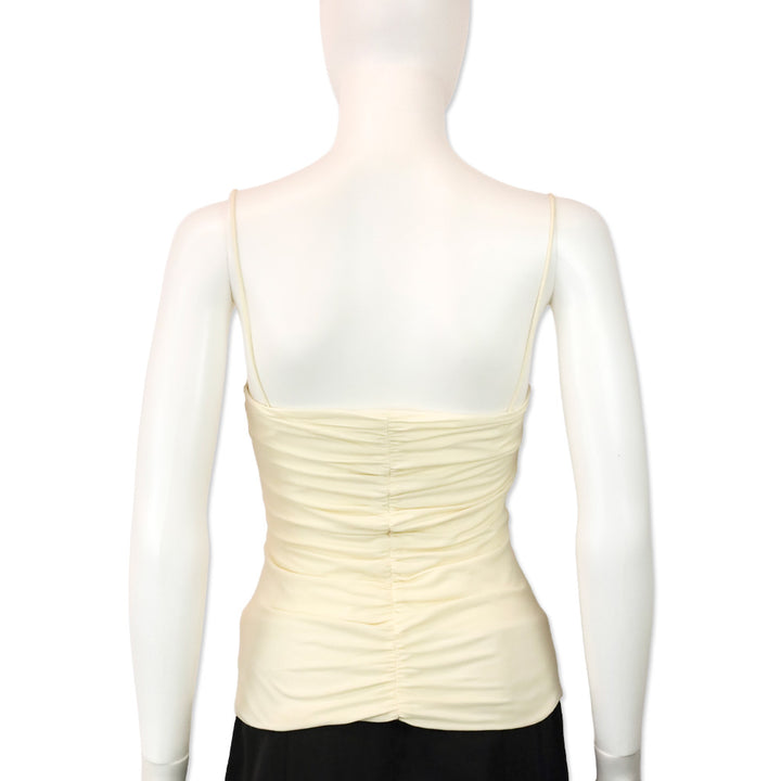 KHAITE Ecru Shelly Ruched Stretch Cotton Cami Tank Top
