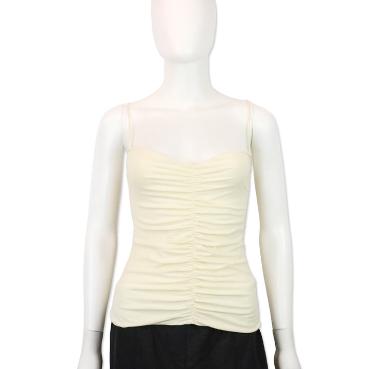 KHAITE Ecru Shelly Ruched Stretch Cotton Cami Tank Top