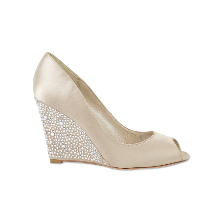 Karen Millen Cream Satin Wedges with Crystal Embellished Heels