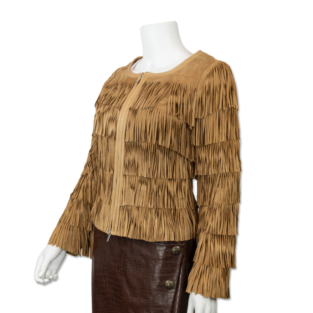 Karen Millen Tan Suede Fringe Jacket