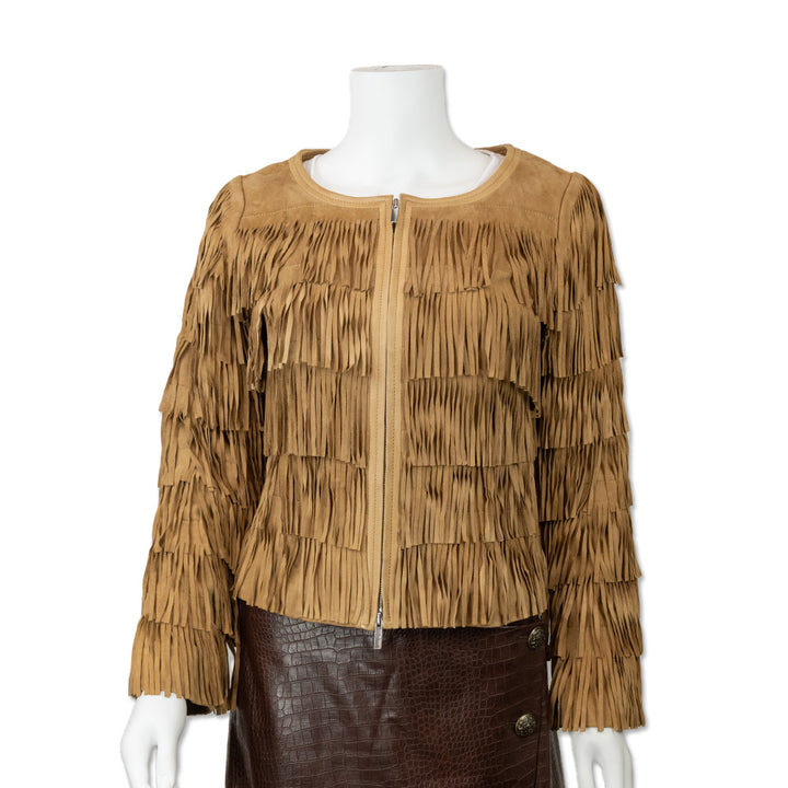 Karen Millen Tan Suede Fringe Jacket