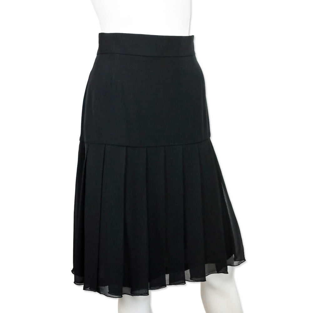 Karl Lagerfeld Black Silk Button Back Pleated Midi Skirt