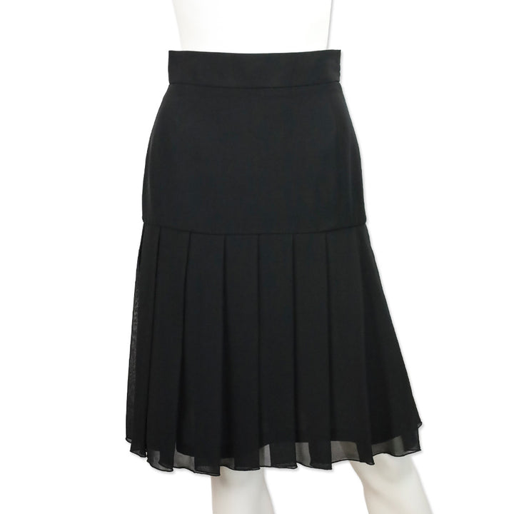 Karl Lagerfeld Black Silk Button Back Pleated Midi Skirt