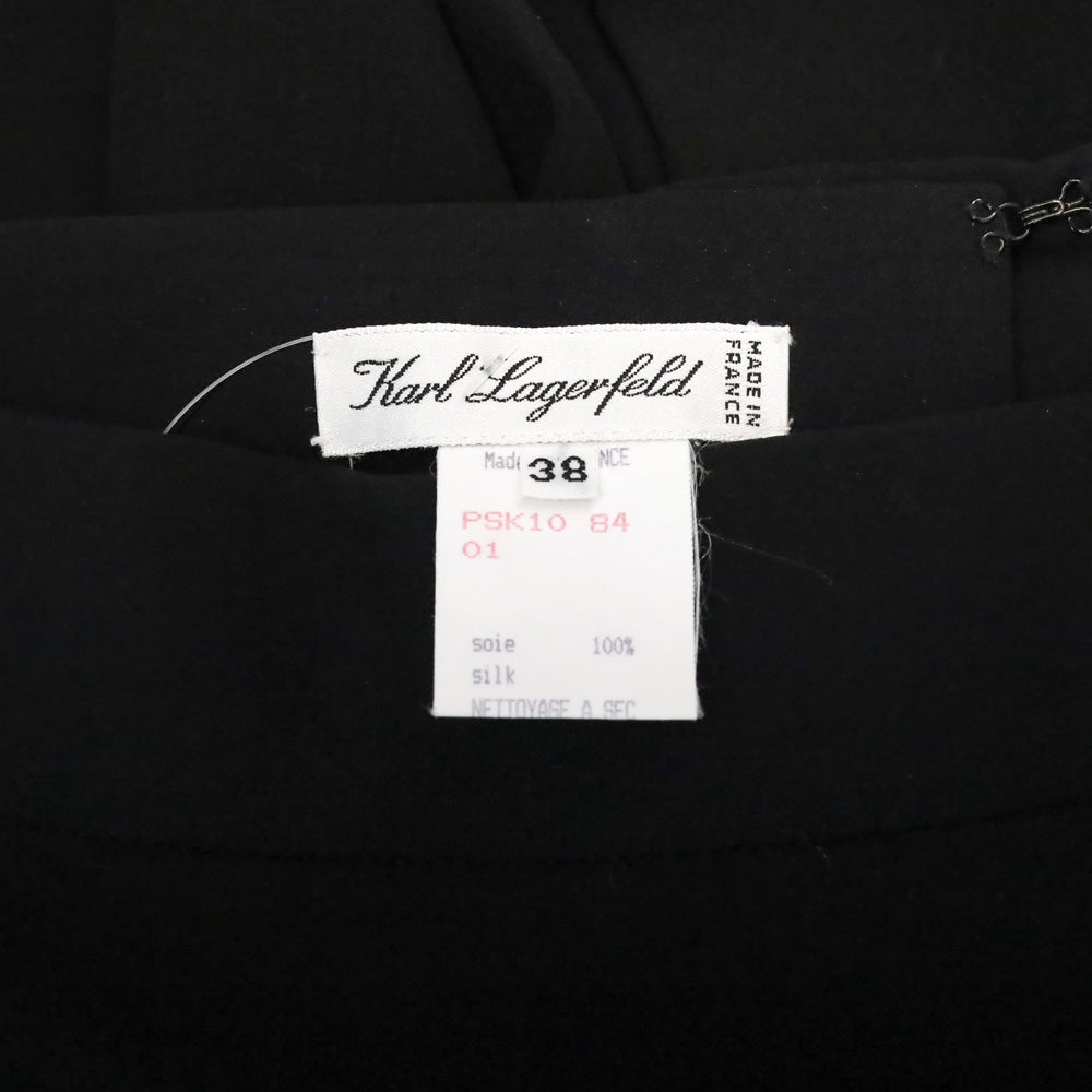 Karl Lagerfeld Black Silk Button Back Pleated Midi Skirt