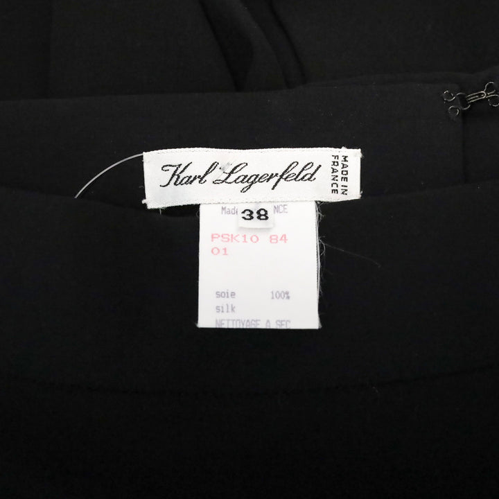Karl Lagerfeld Black Silk Button Back Pleated Midi Skirt