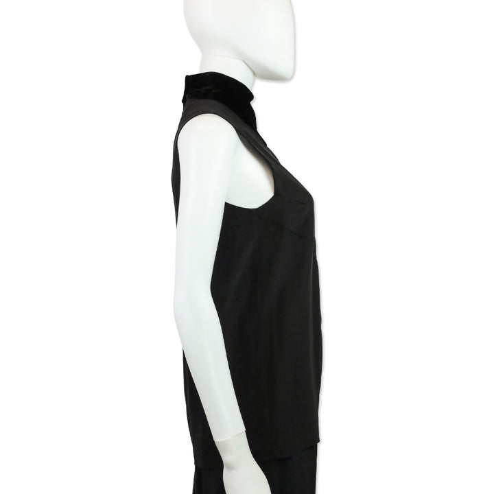 Karl Lagerfeld Black Silk Sleeveless Top With Velvet High Neck