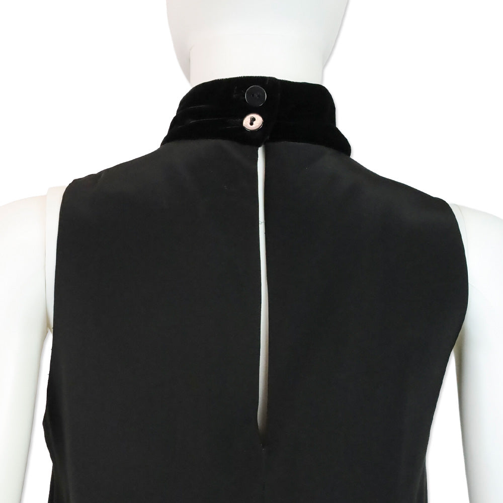 Karl Lagerfeld Black Silk Sleeveless Top With Velvet High Neck