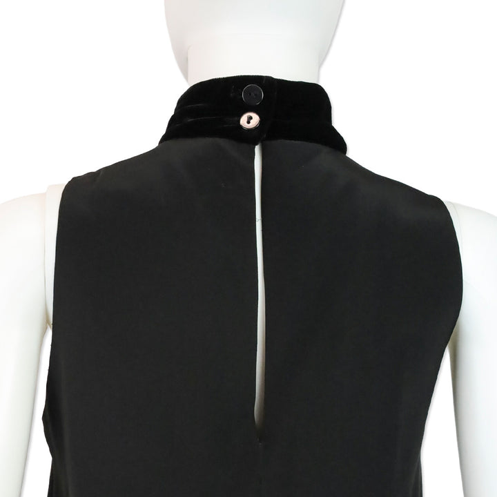 Karl Lagerfeld Black Silk Sleeveless Top With Velvet High Neck