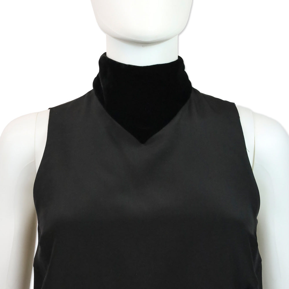 Karl Lagerfeld Black Silk Sleeveless Top With Velvet High Neck