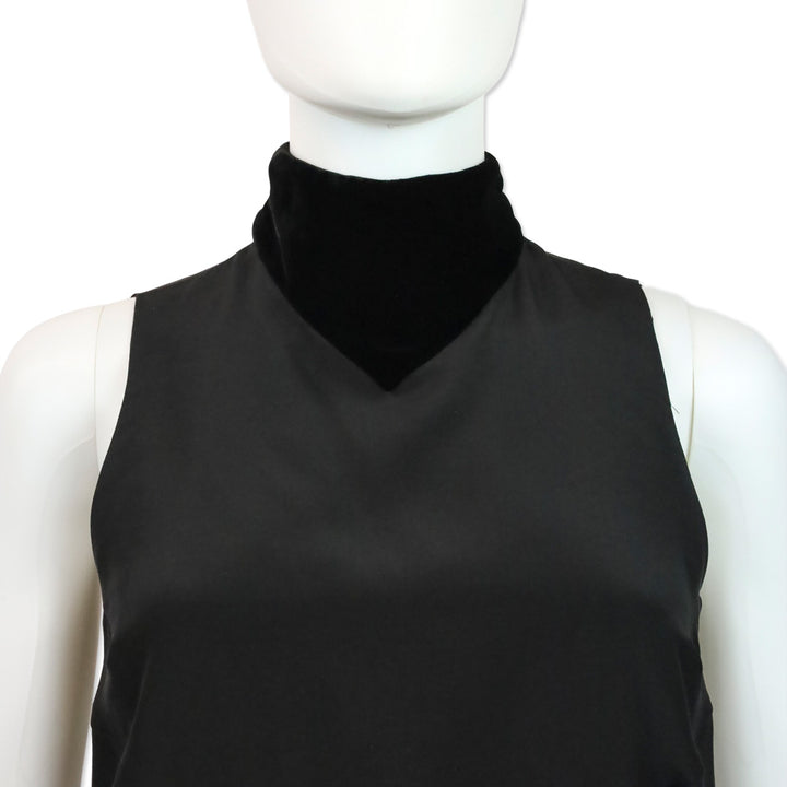 Karl Lagerfeld Black Silk Sleeveless Top With Velvet High Neck