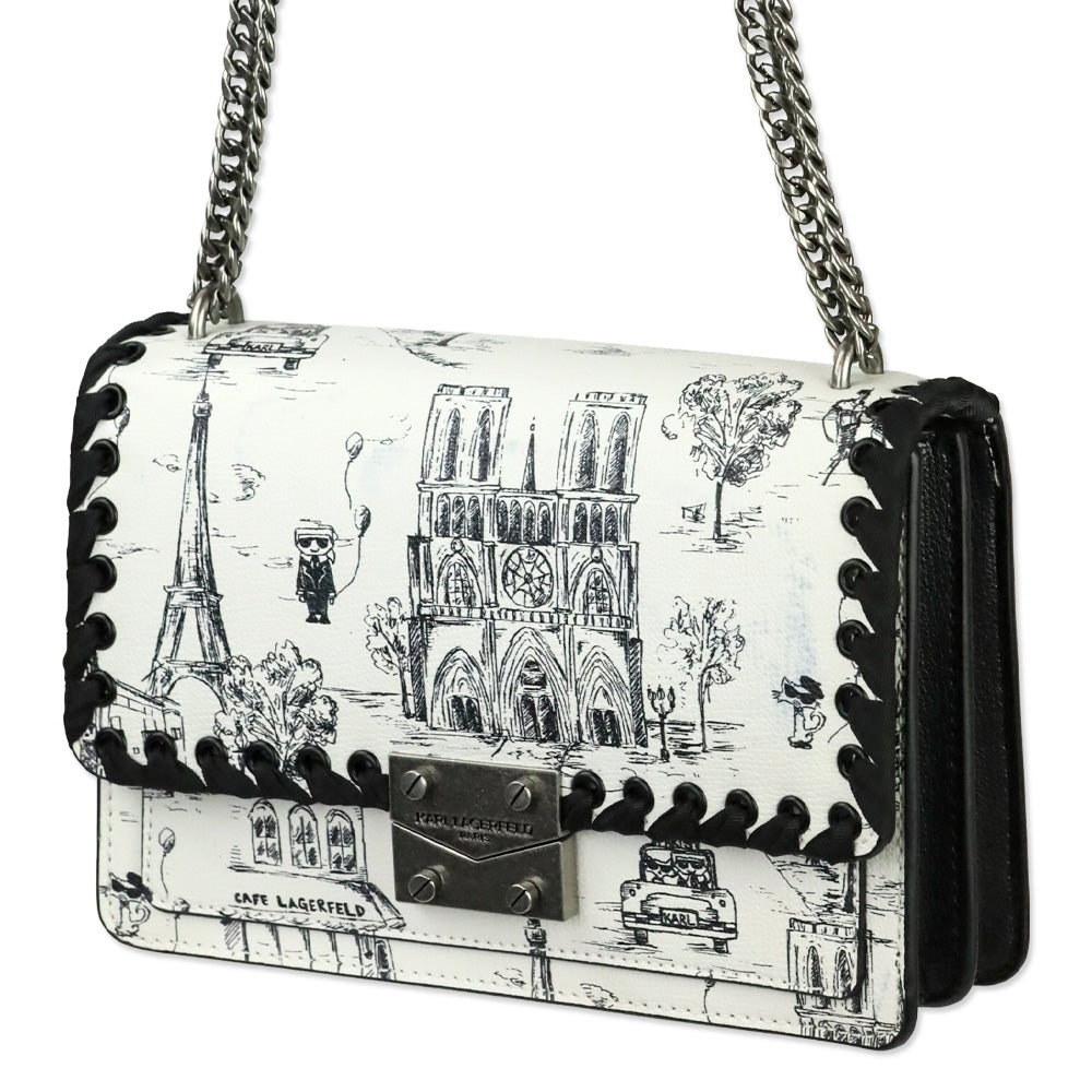 Karl Lagerfeld Black/White Toile Corinne Crossbody Bag