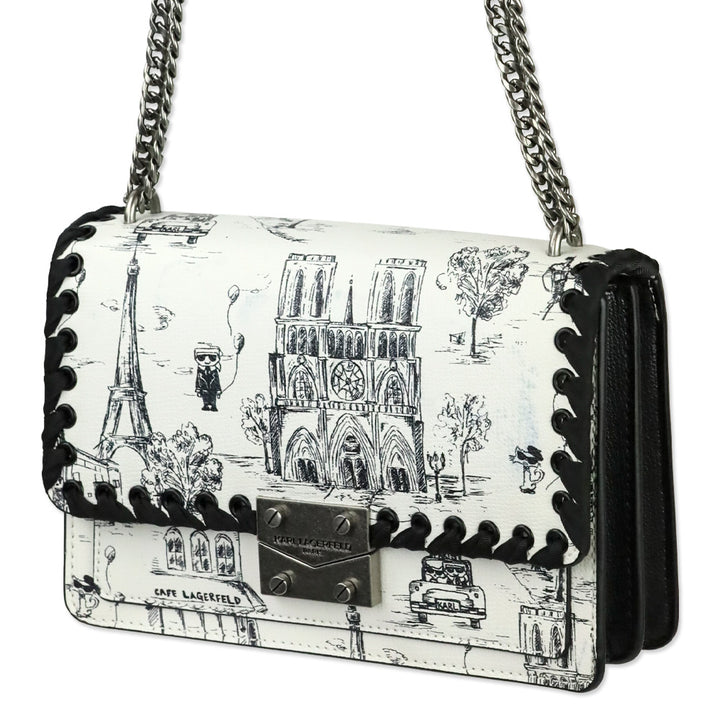 Karl Lagerfeld Black/White Toile Corinne Crossbody Bag