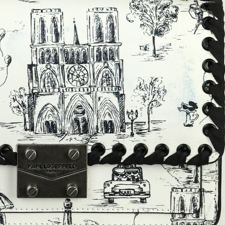 Karl Lagerfeld Black/White Toile Corinne Crossbody Bag