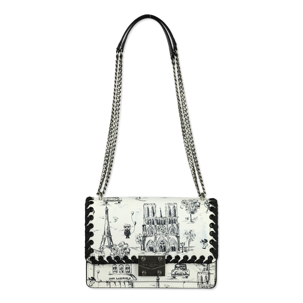 Karl Lagerfeld Black/White Toile Corinne Crossbody Bag