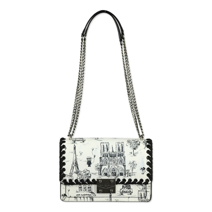 Karl Lagerfeld Black/White Toile Corinne Crossbody Bag