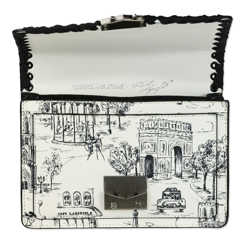 Karl Lagerfeld Black/White Toile Corinne Crossbody Bag