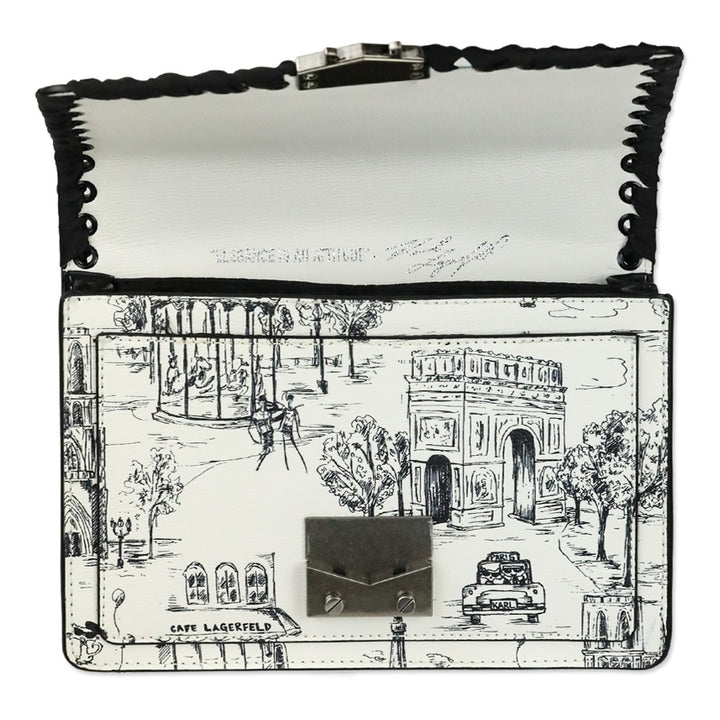 Karl Lagerfeld Black/White Toile Corinne Crossbody Bag