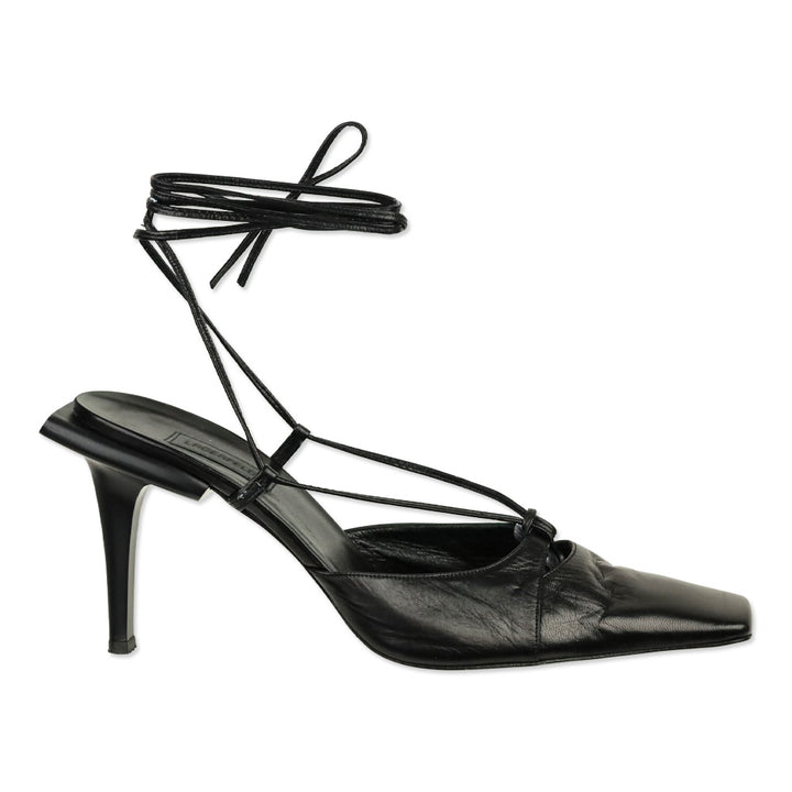 Karl Lagerfeld Vintage Black Leather Square Toe Strappy Sandal