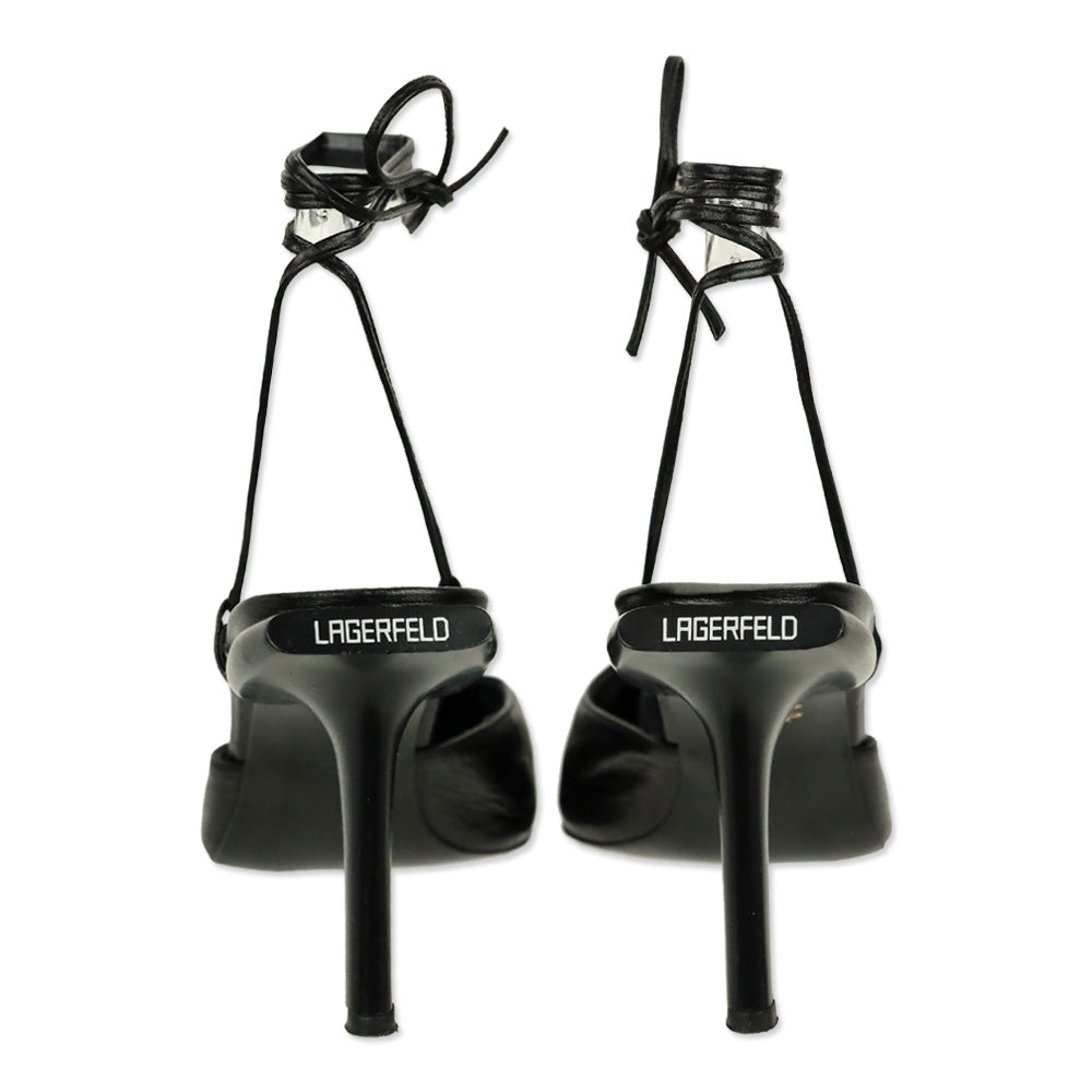 Karl Lagerfeld Vintage Black Leather Square Toe Strappy Sandal