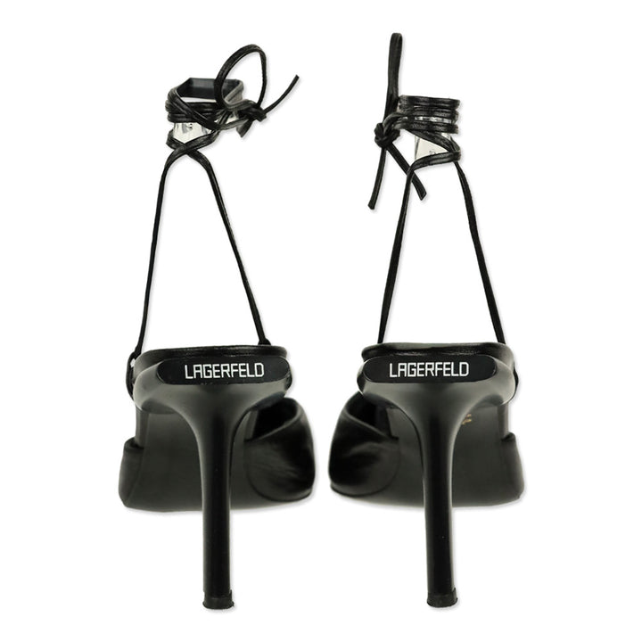 Karl Lagerfeld Vintage Black Leather Square Toe Strappy Sandal