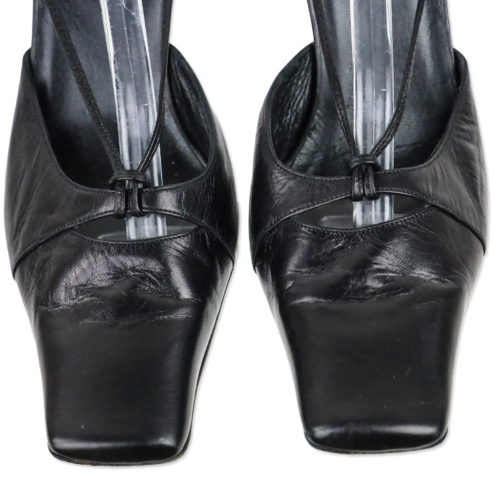 Karl Lagerfeld Vintage Black Leather Square Toe Strappy Sandal