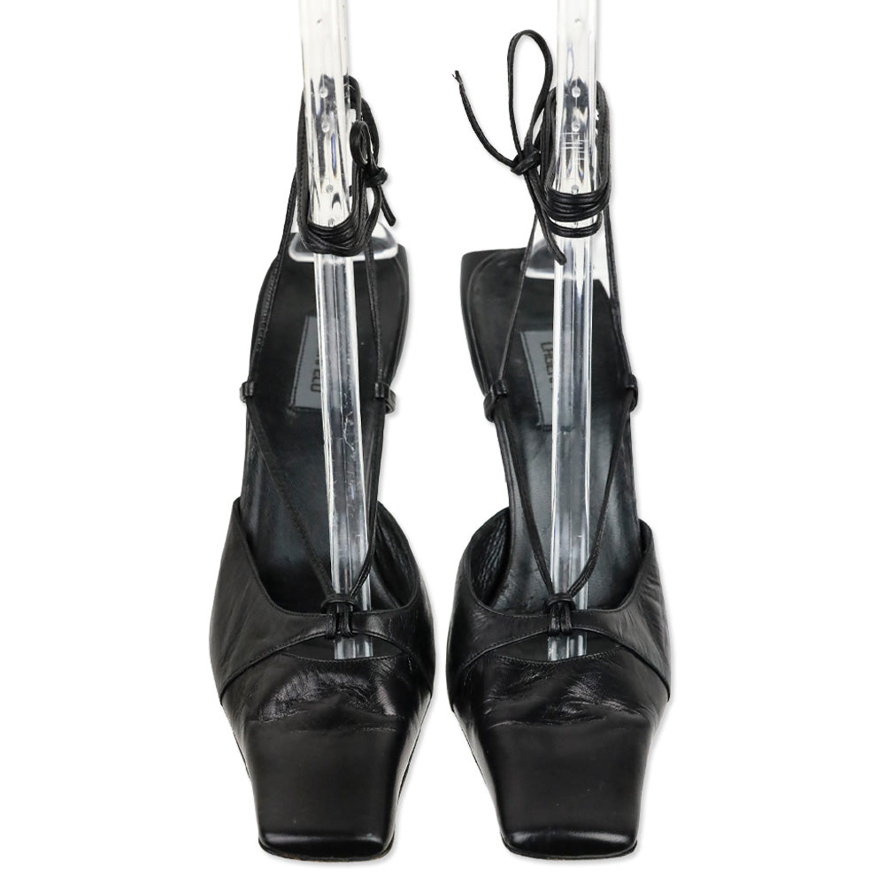 Karl Lagerfeld Vintage Black Leather Square Toe Strappy Sandal