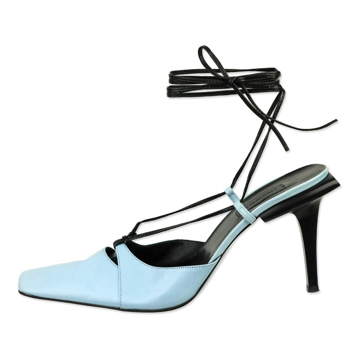 Karl Lagerfeld Vintage Blue Leather Square Toe Strappy Sandal
