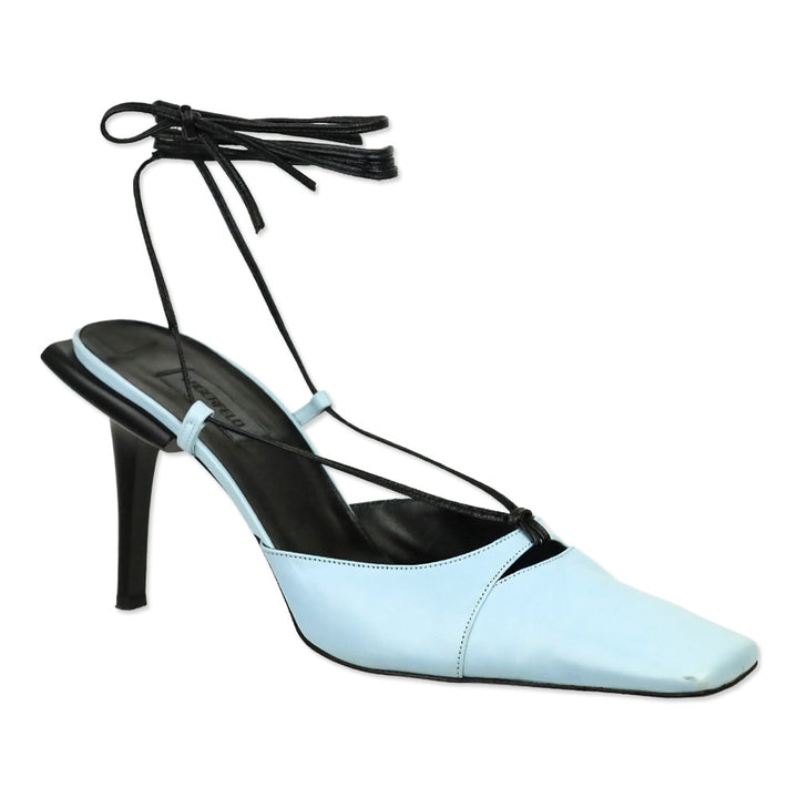 Karl Lagerfeld Vintage Blue Leather Square Toe Strappy Sandal