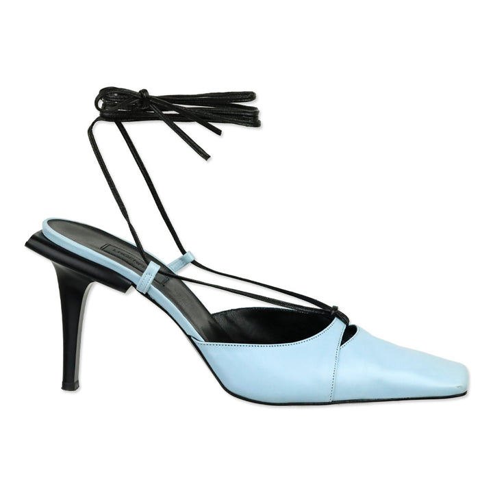 Karl Lagerfeld Vintage Blue Leather Square Toe Strappy Sandal