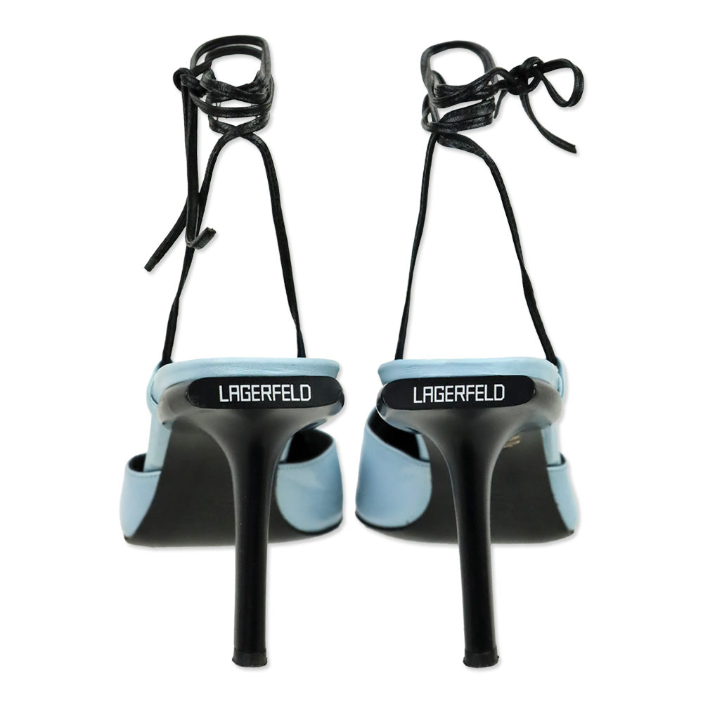 Karl Lagerfeld Vintage Blue Leather Square Toe Strappy Sandal