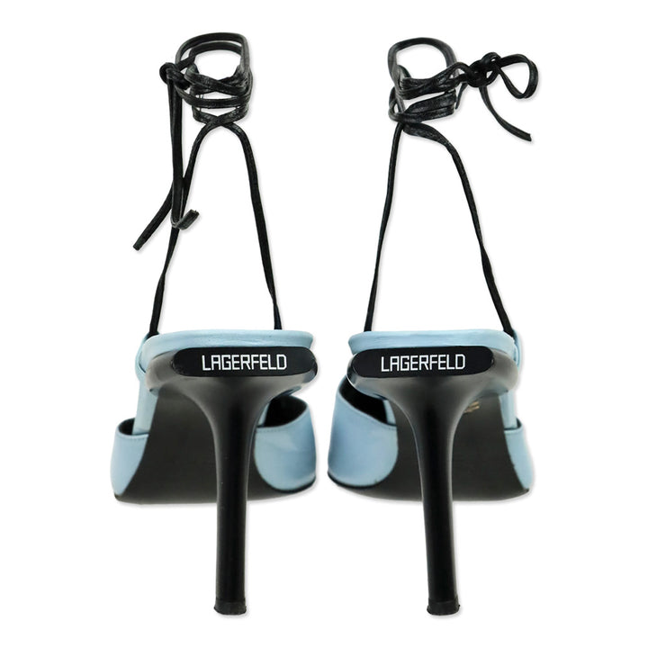 Karl Lagerfeld Vintage Blue Leather Square Toe Strappy Sandal