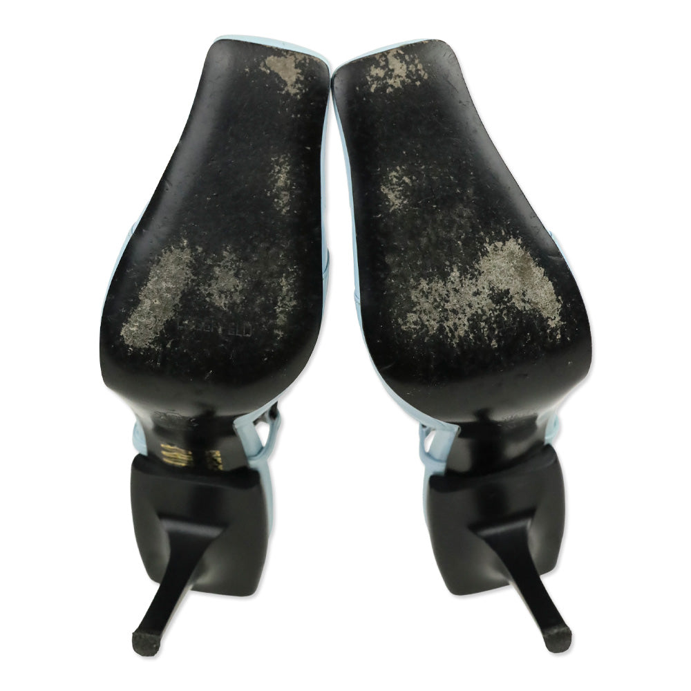 Karl Lagerfeld Vintage Blue Leather Square Toe Strappy Sandal