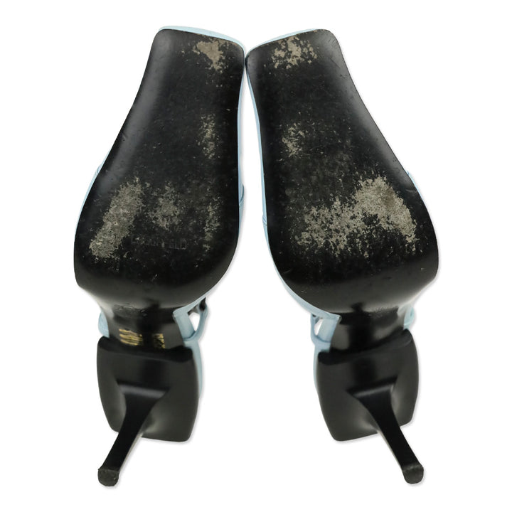 Karl Lagerfeld Vintage Blue Leather Square Toe Strappy Sandal