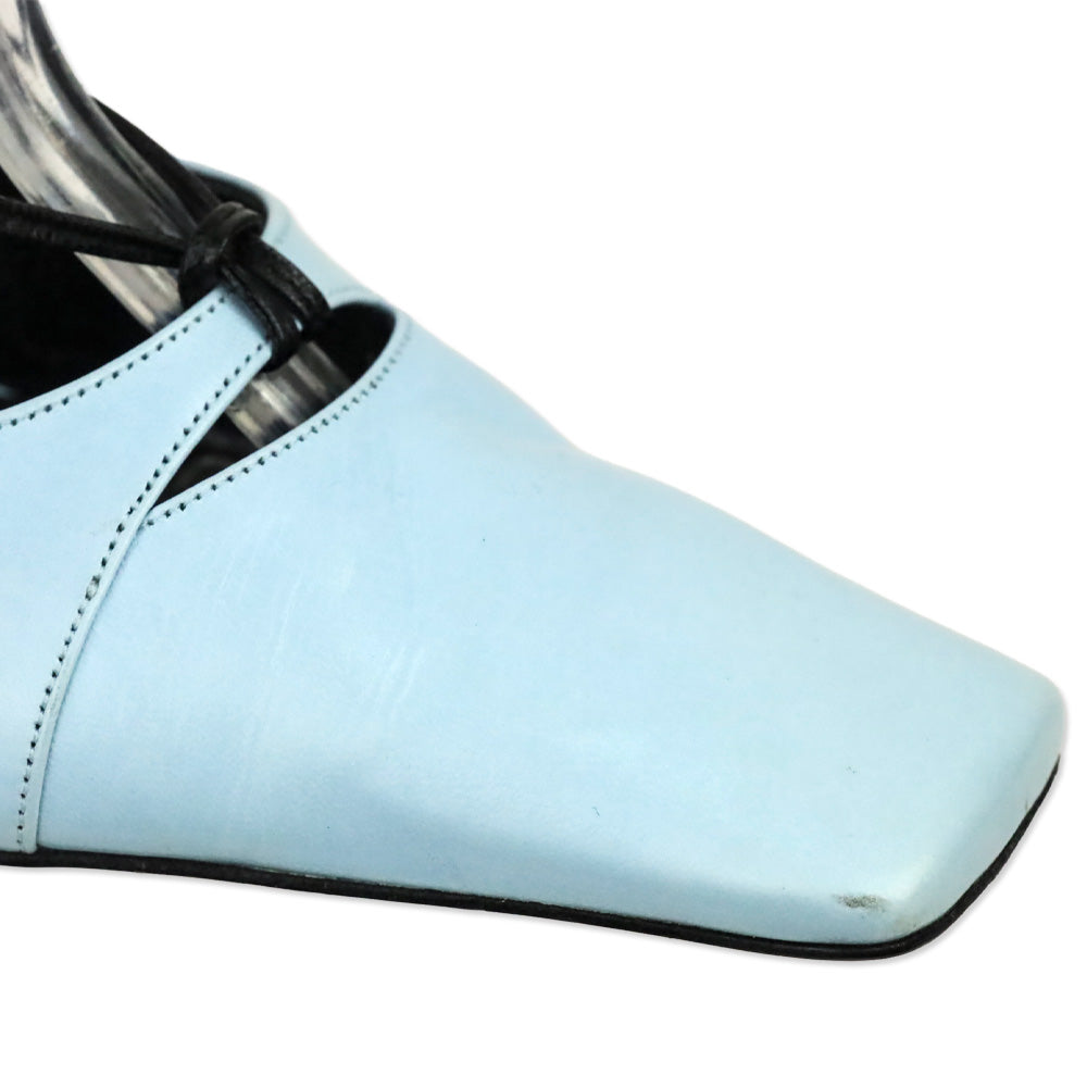 Karl Lagerfeld Vintage Blue Leather Square Toe Strappy Sandal