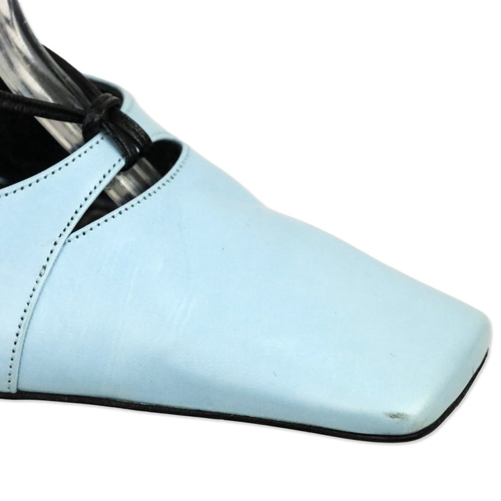 Karl Lagerfeld Vintage Blue Leather Square Toe Strappy Sandal